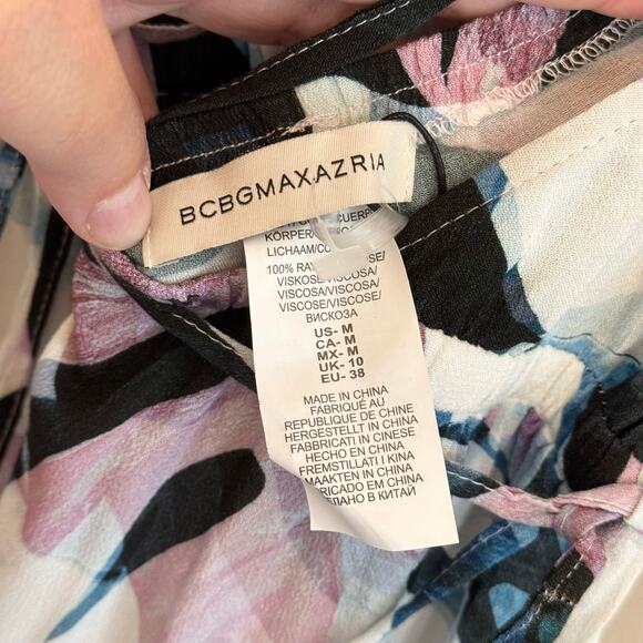 BCBGMAXAZRIA Plunge Halter Tropical Leaf Print Jumpsuit Womens M Multi Boho NWT - Picture 9 of 10